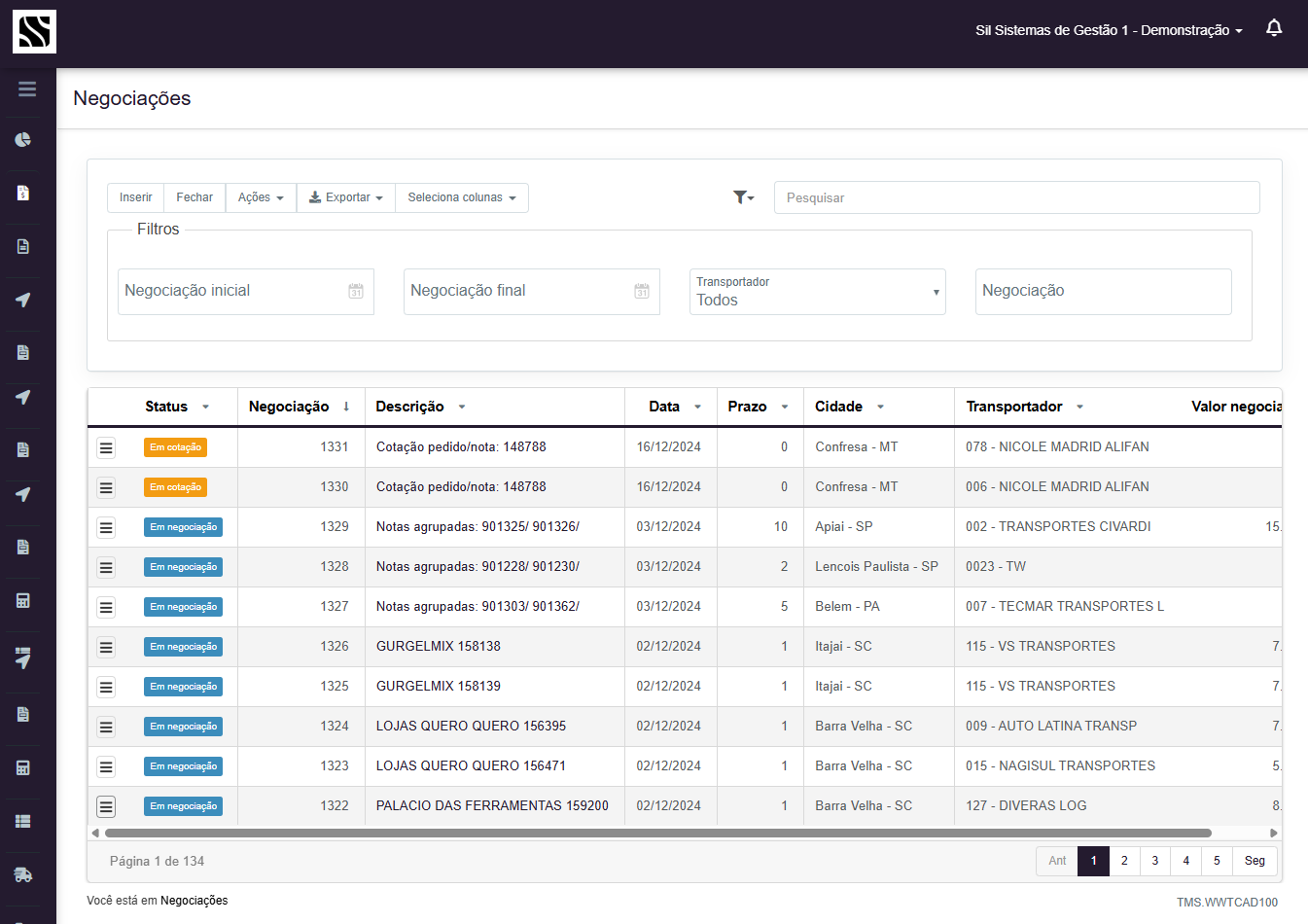 Gestão de cotações
